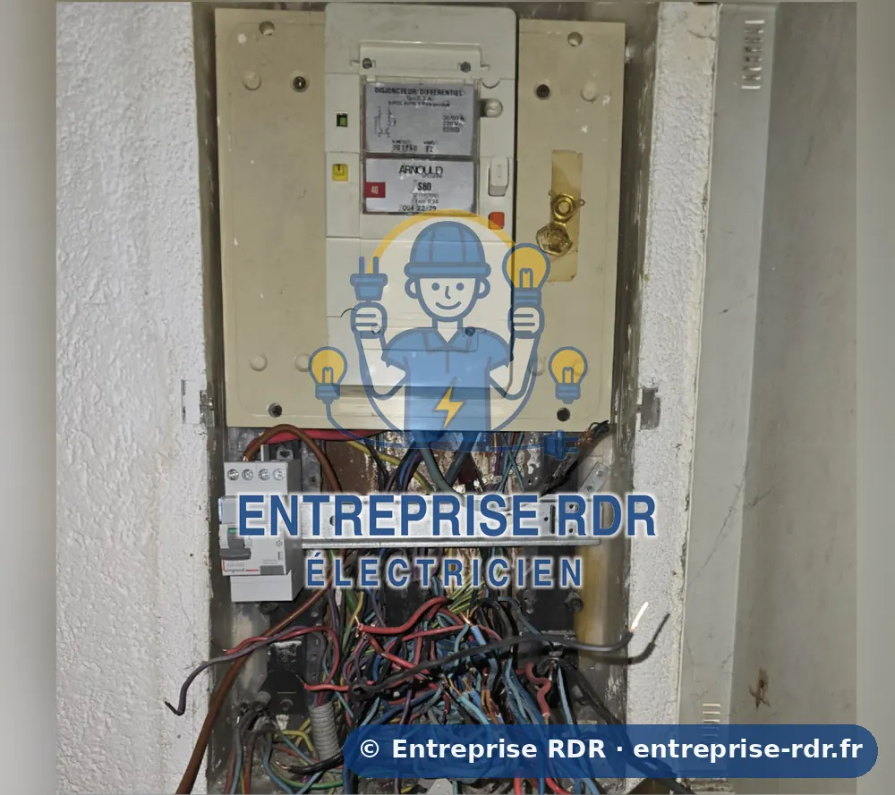 Avant : Fils en vrac sous le disjoncteur : rangée complète refaite — électricien à Fontenay-sous-Bois — Entreprise RDR (94)