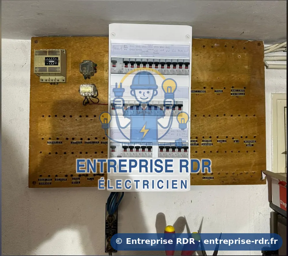 Après : Grand tableau de plus de 30 fusibles remplacé par un tableau neuf — électricien à Vincennes — Entreprise RDR (94)